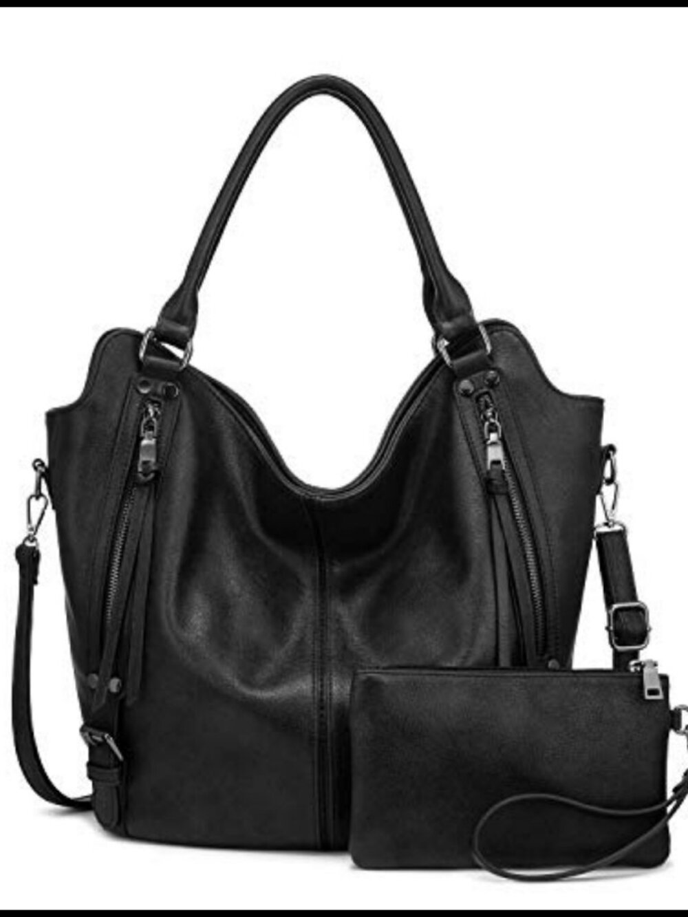 PU Leather Hobo Shoulder Bag Large Tote Handbag Adjustable Strap
